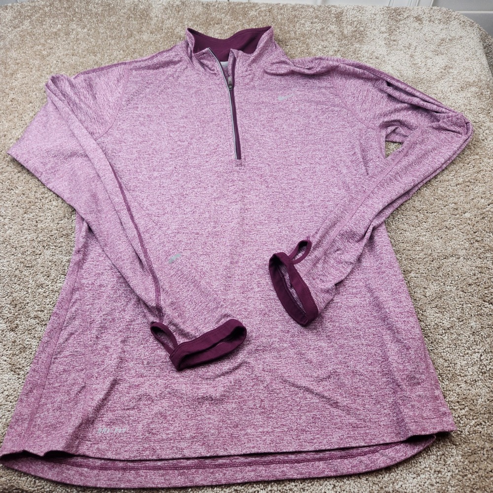 Nike Running Dri-FIT Womens Large Purple Heather Half Zip Pullover Thumbholes